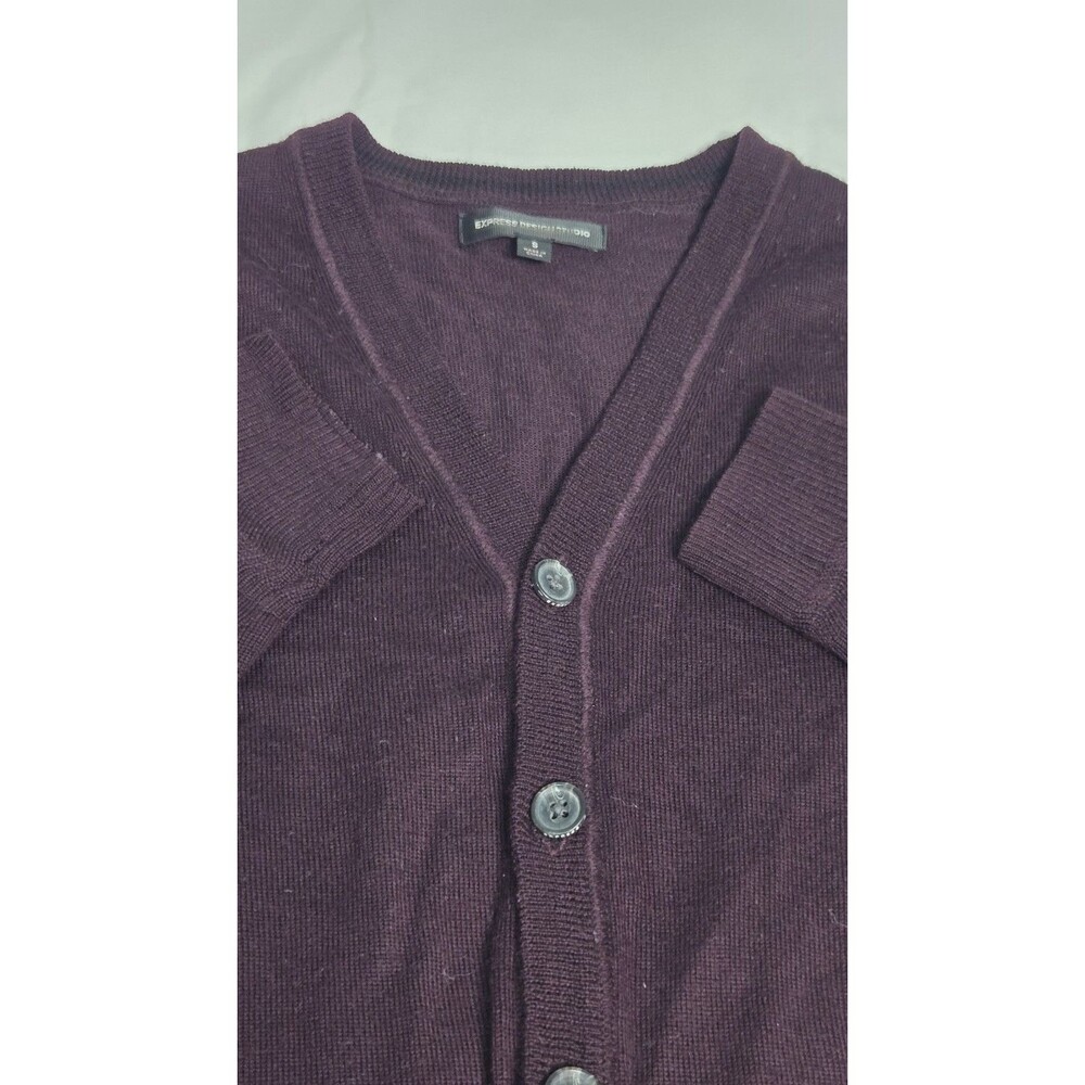 Express Men’s Y-Neck 100% Merino Wool Sweater Cardigan Dark Wine Size S